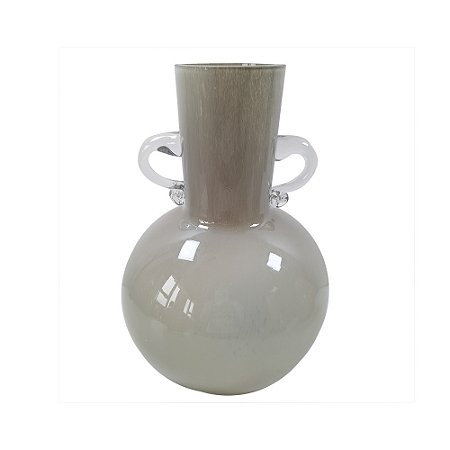 VASO DECORATIVO EM VIDRO CINZA DETALHE ALCA TRANSPARENTE