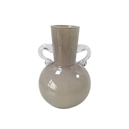 VASO DECORATIVO EM VIDRO CINZA DETALHE ALCA TRANSPARENTE