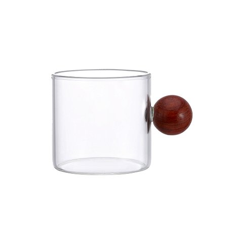 CJ DE XICARAS EM VIDRO TRANSPARENTE COM DETALHE EM MADEIRA 6PCS - 100ML
