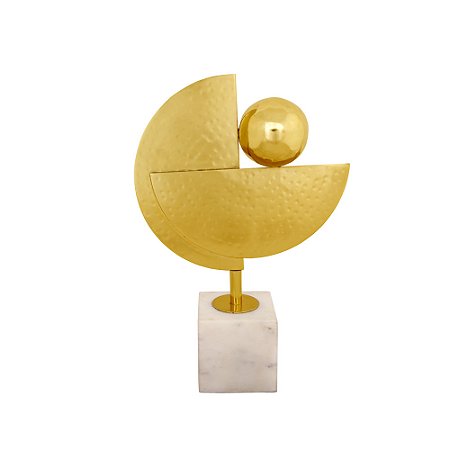 PECA DECORATIVA EM METAL E MARMORE DOURADA E BRANCA