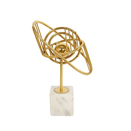 PECA DECORATIVA EM METAL E MARMORE DOURADA E BRANCA