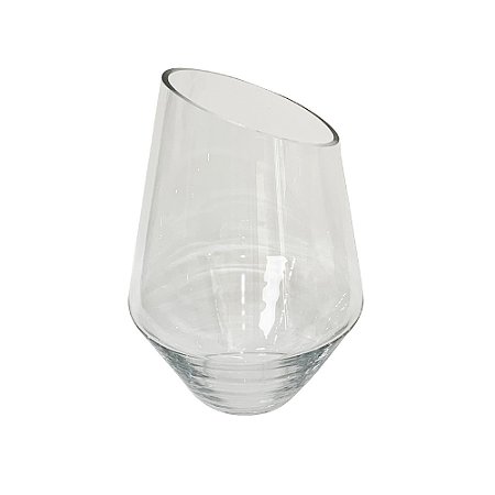 VASO DECORATIVO EM VIDRO CORTE DIAGONAL TRANSPARENTE
