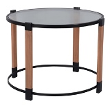 MESA EM METAL E MADEIRA E VIDRO MARROM E PRETO