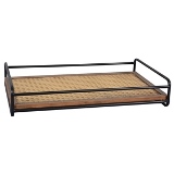 BANDEJA EM MADEIRA METAL E RATTAN MARROM E PRETO
