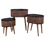 CJ. DE CACHEPOTS EM MADEIRA E METAL MARROM E PRETO - 3PCS