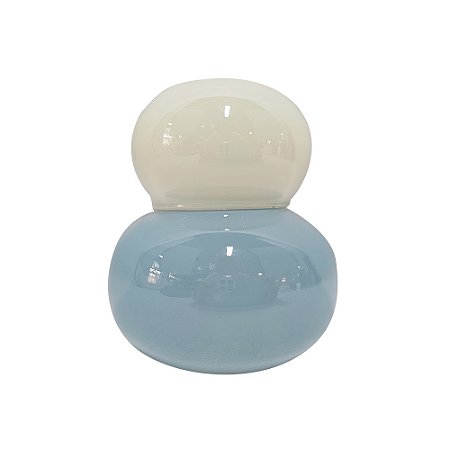 GARRAFA DECORATIVA EM VIDRO BRANCO E AZUL
