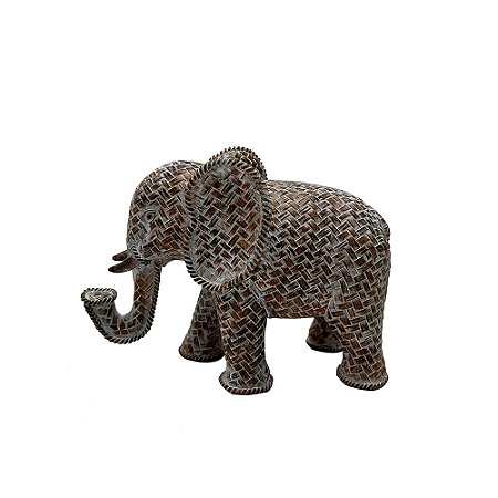 ELEFANTE DECORATIVO EM RESINA MARROM E BRANCO
