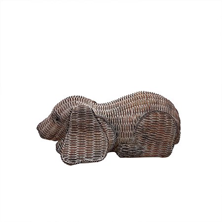 CACHORRO DECORATIVA EM RESINA MARROM E BRANCO