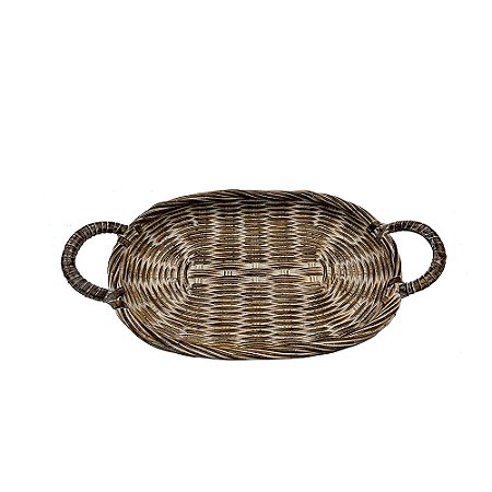 BANDEJA TRAMADA EM RESINA MARROM E BRANCO