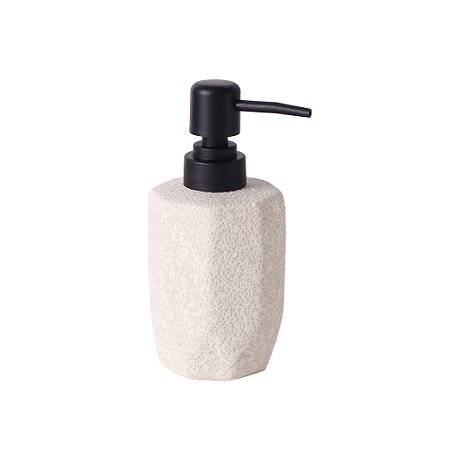 PORTA SABONETE EM CERAMICA BRANCO TEXTURIZADO COM DISPENSER PRETO