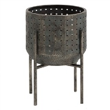 CACHEPOT DE METAL ENVELHECIDO COM BASE PRETA