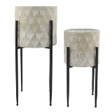 CJ DE CACHEPOTS DE METAL BEGE COM BASE PRETA 2PCS