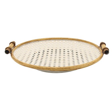 BANDEJA DE METAL MARROM E BRANCA