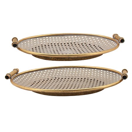 CJ DE BANDEJAS DE METAL CINZA E DOURADO 2PCS