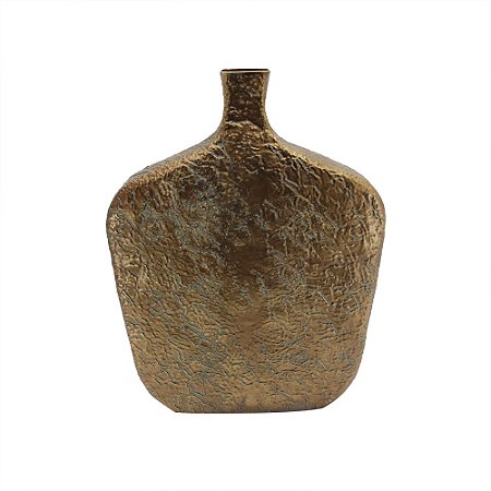 VASO DECORATIVO EM METAL DOURADO ENVELHECIDO