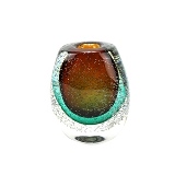 VASO DE VIDRO AZUL, TRANSPARENTE E MARROM