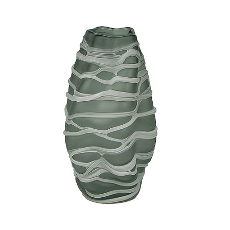 VASO DECORATIVO EM VIDRO COM RELEVO ABSTRATO FUME E BRANCO FOSCO