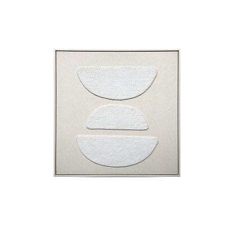 QUADRO DECORATIVO EM LINHO E MDF BEGE RELEVO EM LA BRANCO