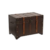 CONJ. DE 3 BAUS EM MADEIRA E COURO G 76CM X 47CM X 52CM |