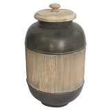 POTE DE METAL E MADEIRA MARROM E BEGE 20CM X 31,5CM