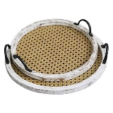 CJ. DE BANDEJAS EM RATTAN, MADEIRA BRANCA E METAL - 2PÇS