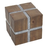 CUBO DECORATIVO DE MADEIRA E METAL PRETO E CINZA