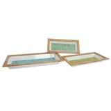 CONJ DE BANDEJAS DE MADEIRA E METAL VERDE AMARELO E AZUL - 3 PCS