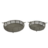 CONJ DE BANDEJAS DE METAL E RATTAN CINZA - 2 PCS