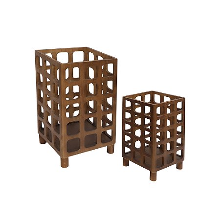 CJ DE CACHEPOTS EM MADEIRA MARROM 2PCS