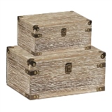 CONJ. DE MALETAS DE MADEIRA E TECIDO BEGE - 2PCS M:40CM X 24