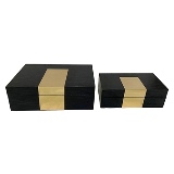 CJ DE CAIXAS EM MADEIRA PRETA COM METAL DOURADO 2PCS