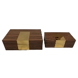 CJ DE CAIXAS EM MADEIRA COM DETALHE DOURADO 2PCS