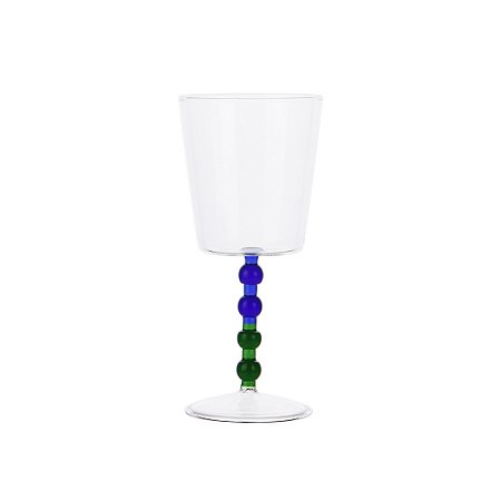 CJ DE COPOS EM VIDRO TRANSPARENTE COM HASE EM ESFERAS AZUL E VERDE 6PCS - 340ML
