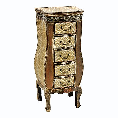 ESTANTE DE MADEIRA COM RATTAN EM PATINA