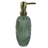PORTA SABONETE LIQUIDO DE VIDRO VERDE E DOURADO