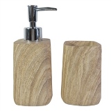 CJ. DE PORTA SABONETE LIQUIDO E POTE DE CERAMICA MARROM - 2P