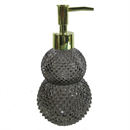 PORTA SABONETE LIQUIDO DE VIDRO AZUL E DETALHE DOURADO