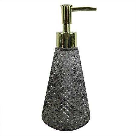 PORTA SABONETE LIQUIDO DE VIDRO AZUL E DETALHE DOURADO