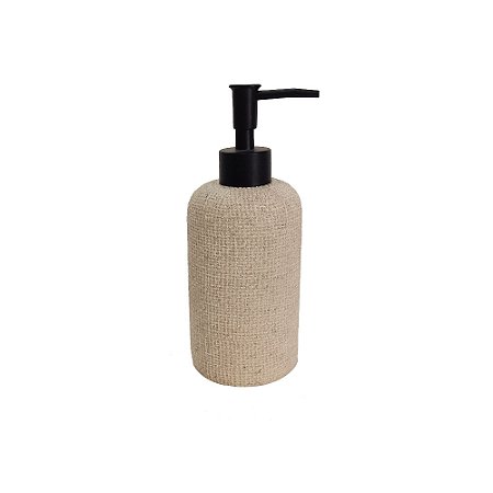 PORTA SABONETE EM RESINA BEGE COM DISPENSER PRETO