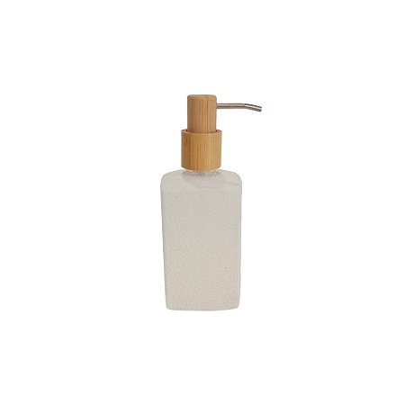 PORTA SABONETE EM VIDRO BRANCO COM DISPENSER EM MADEIRA NATURAL