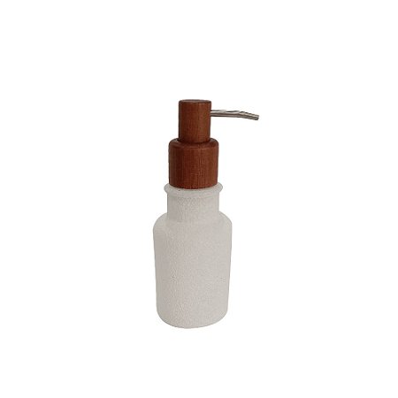 PORTA SABONETE EM VIDRO BRANCO COM DISPENSER EM MADEIRA