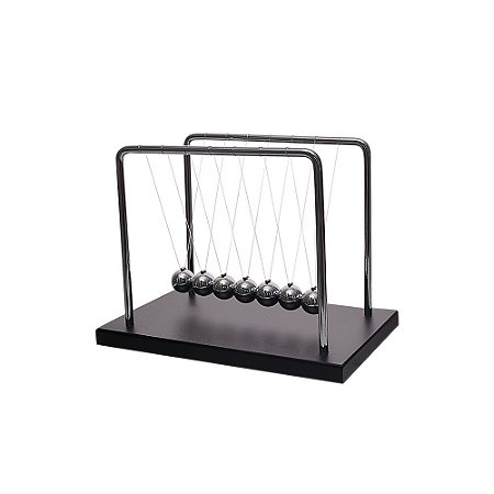 PECA DECORATIVA PENDULO DE NEWTON EM METAL E MADEIRA PRATA E PRETO