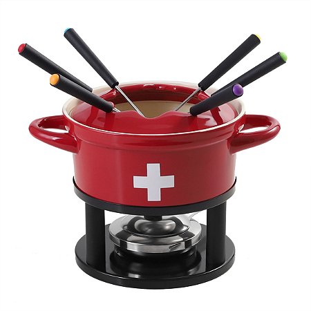 JOGO PARA FONDUE COM 11 PECAS SENDO 1 PANELA PARA FONDUE EM CERAMICA 1 SUPORTE T