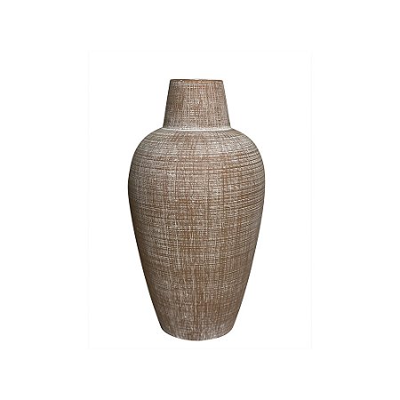 VASO DECORATIVO EM CERAMICA TEXTURIZADO MARROM E BRANCO