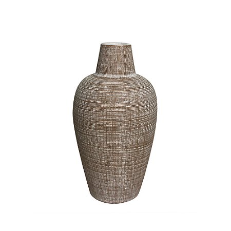 VASO DECORATIVO EM CERAMICA TEXTURIZADO MARROM E BRANCO