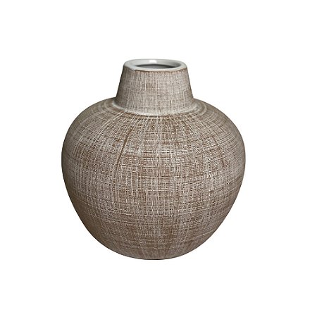 VASO DECORATIVO EM CERAMICA TEXTURIZADO MARROM E BRANCO