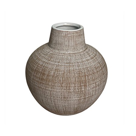 VASO DECORATIVO EM CERAMICA TEXTURIZADO MARROM E BRANCO