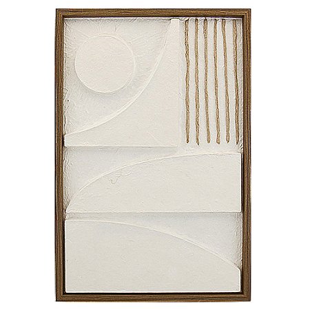 QUADRO DECORATIVO EM MADEIRA - 3D - CREME E MOLDURA NATURAL - 40X60X3CM