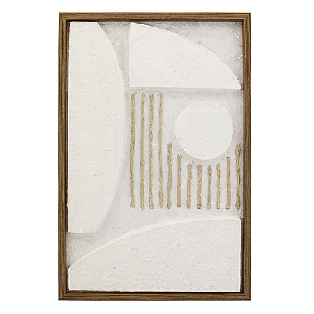 QUADRO DECORATIVO EM MADEIRA - 3D - CREME E MOLDURA NATURAL - 40X60X3CM