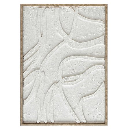 QUADRO DECORATIVO EM MADEIRA 3D BRANCO E MOLDURA NATURAL 50CM X 70CM X 2,2CM